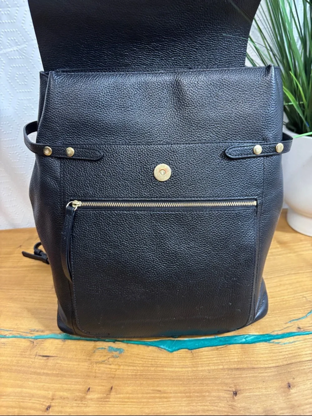 Nordstrom Minimal Black Pebbled Leather Backpack